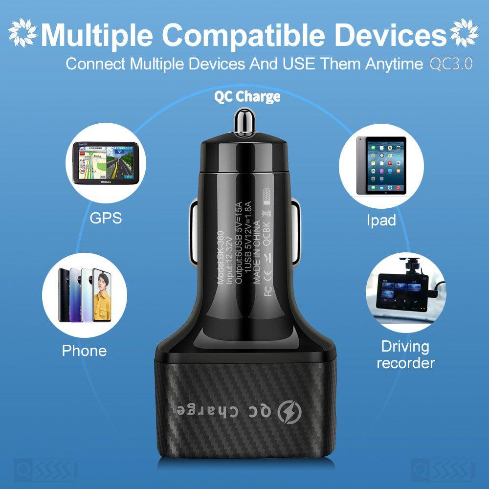Cốc Sạc Nhanh 6 Cổng USB QC 3.0 Dùng Trong Xe Hơi