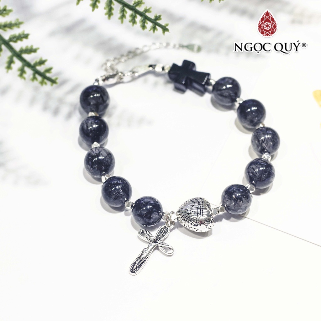 Vòng mân côi TA tóc đen phối charm bạc - Ngọc Quý