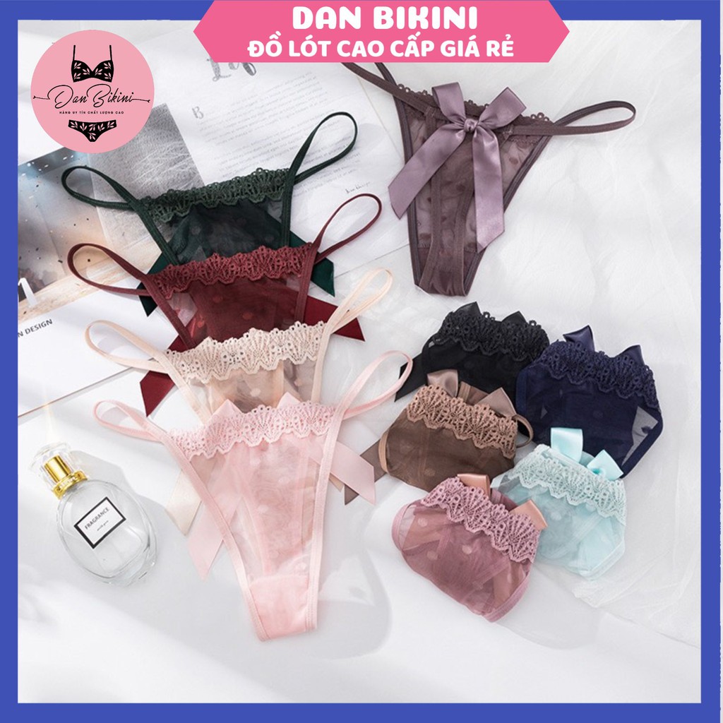 Quần Lót Nữ Ren lọt khe xuyên thấu dây hai mảnh đính nơ to điệu đà sexy quyến rũ mã 8065