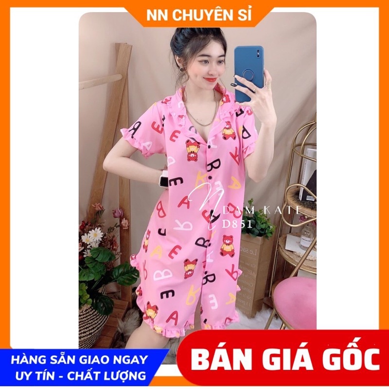 Đầm Nữ Đầm ngủ hoạt hình Vải Kate phom rộng mềm mịn mát in họa tiết hoạt hình dễ thương D851