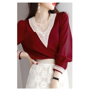 ÁO SƠ MI CỔ V PHỐI REN
