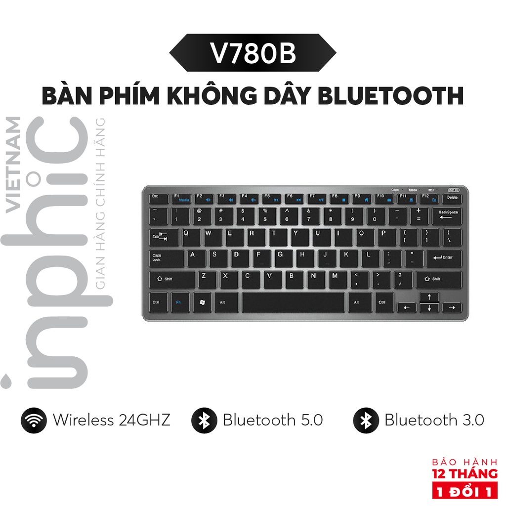 Bàn Phím Bluetooth Không Dây INPHIC V780B Tương Thích MacOS Windows Ipad - Siêu Mỏng và Gọn Nhẹ - Phân Phối Chính Hãng