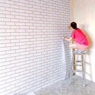 30m giấy dán tường giả gạch màu xám bạc, khổ 45cm*10m, sẵn keo dán