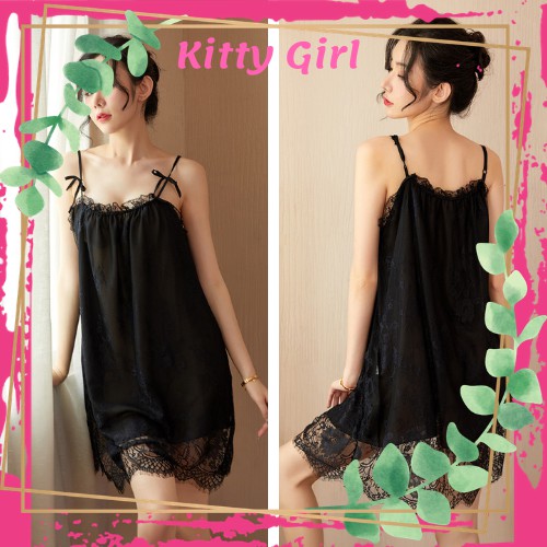 Váy Ngủ 2 Dây Đầm Ngủ Sexy Phối Ren 2s Nơ Váy Dáng Xòe Mặc Nhà Quyến Rũ VN13 | BigBuy360 - bigbuy360.vn