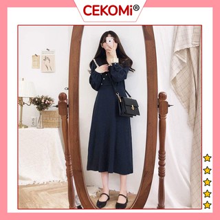 Đầm Tiểu Thư - Đầm Vintage Tay Dài Thu Đông Phối Ren Đậm Chất Hàn Quốc