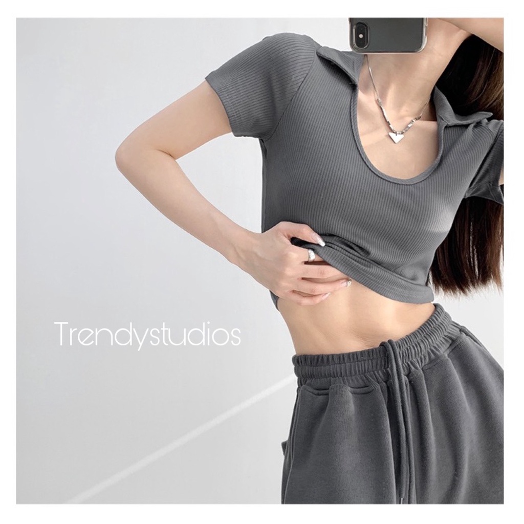 Áo crotop nữ trơn body ngắn tay cổ khoét cá tính trendy( Crt01)
