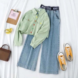 Quần jean ống rộng cạp chun. Note size giúp shop