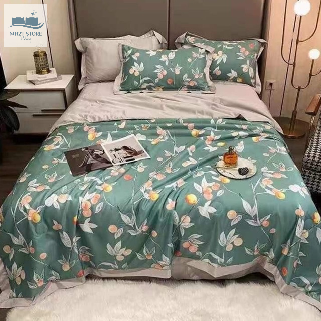 Bộ chăn ga gối lụa thái lạnh chăn hè 4 món mẫu 3  MH2T STORE