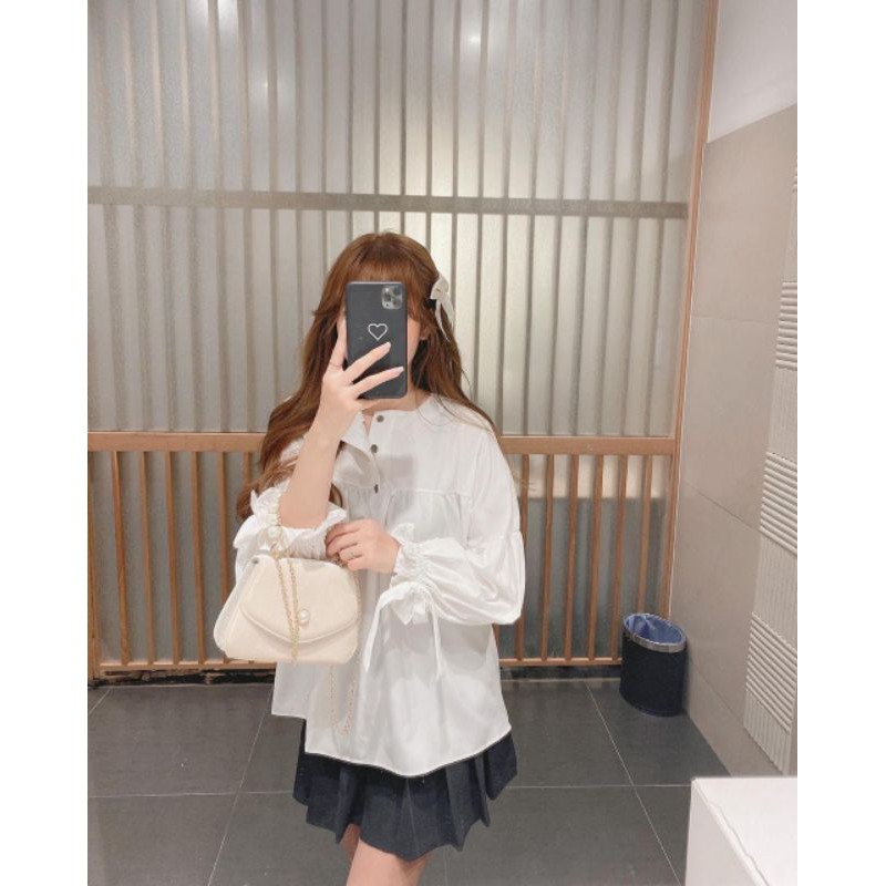Áo bánh bèo cúc tay nơ siêu dễ thương