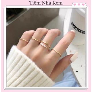 [Video thật] Bộ 5 Nhẫn Đính Ngọc Trai nhân tạo Xinh Xắn Theo Phong Cách Hàn Quốc NKNH01