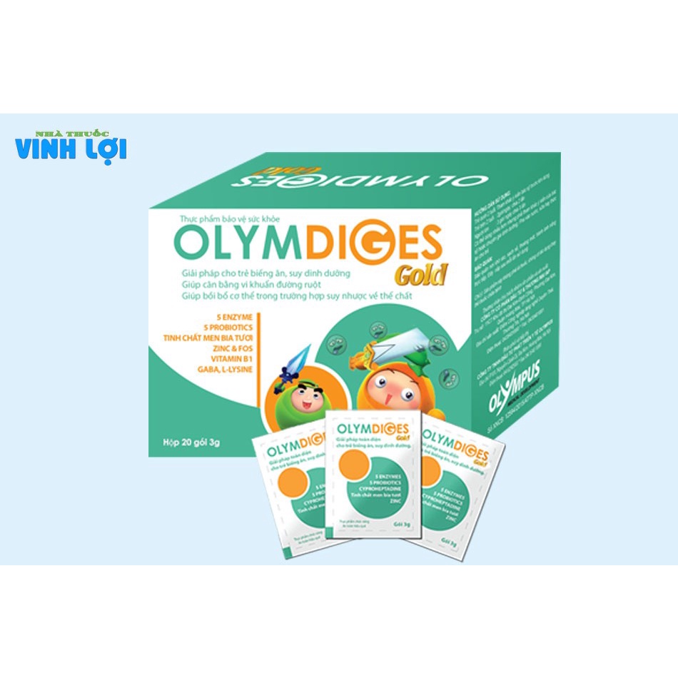 Cốm Olymdiges gold cải thiện biếng ăn suy dinh dưỡng, giúp trẻ ăn ngon, hệ tiêu hóa khỏe mạnh 20 gói