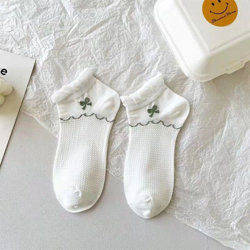 Vớ Cotton Cổ Thấp Phối Ren Thoáng Khí Phong Cách Nhật Bản Dễ Thương Cho Nữ