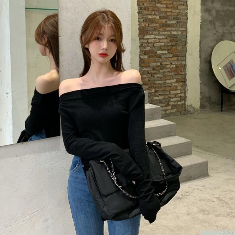 Áo thun nữ tay dài hở vai màu sắc thời trang quyến rũ