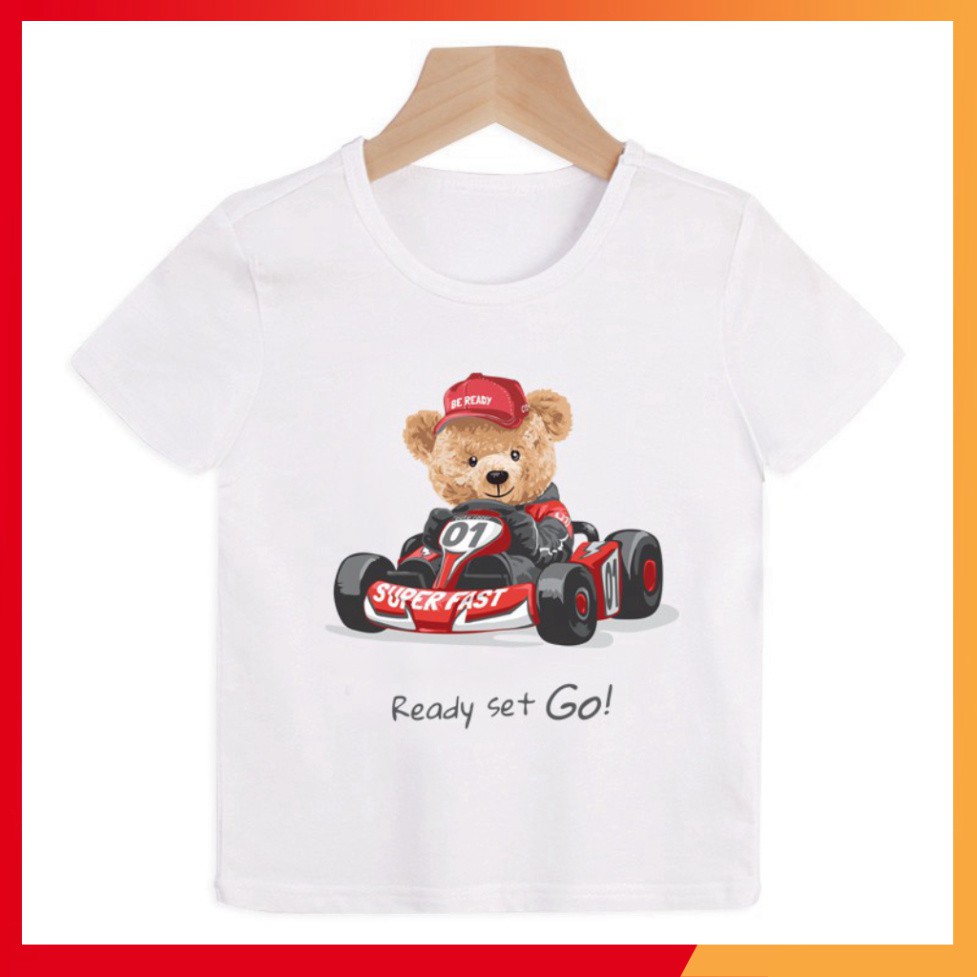 (Càng mua càng giãm) Áo thun hình gấu lái xe trẻ em ( trai và gái).áo cho bé từ 6kg-30kg.AL12.