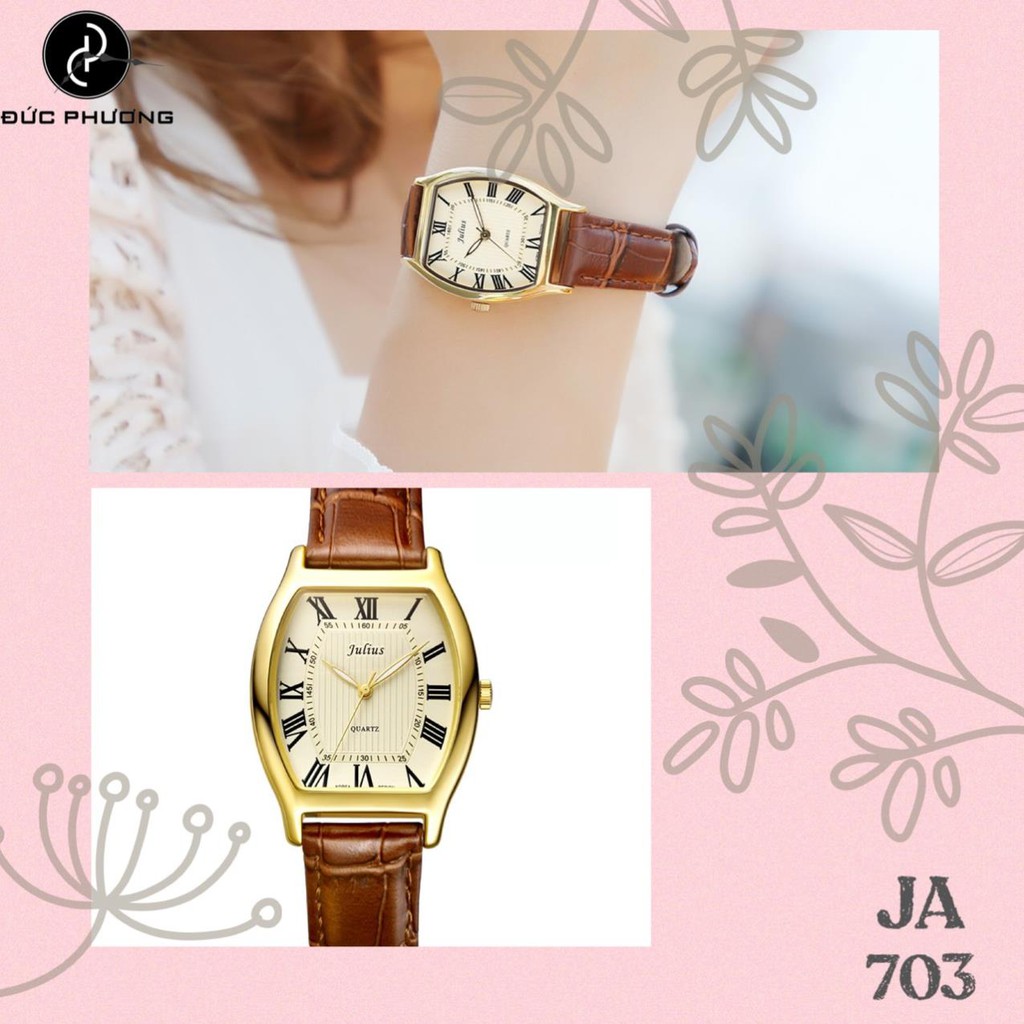 Đồng hồ nữ JULIUS JA-703LC dây da Mặt Chữ Nhật (Nâu Vàng)