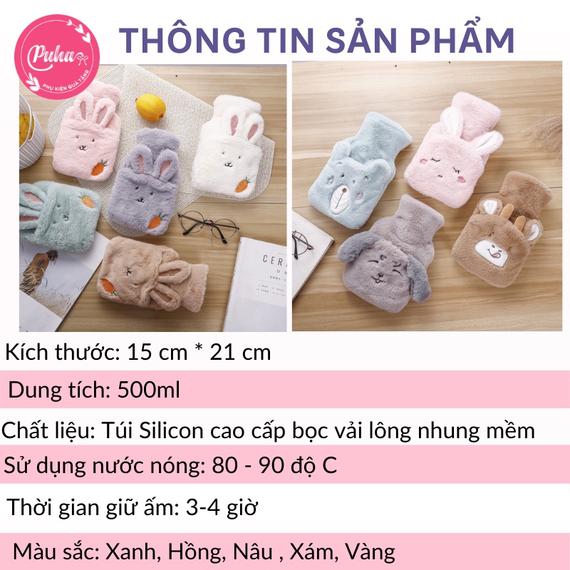 Túi chườm nóng bụng kinh PUHA 500ml, túi chườm nóng sưởi ấm giảm đau bụng kinh nguyệt hiệu quả