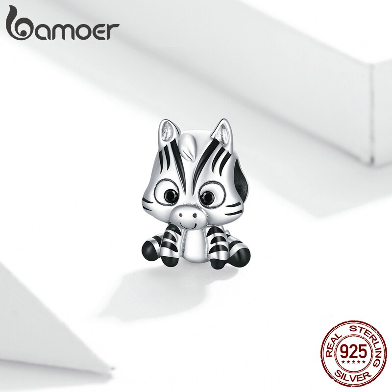 BAMOER Vòng Tay Bạc 925 Trang Trí Mặt Hình Ngựa Vằn Hoạt Hình Phong Cách Cổ Điển DIY BSC387