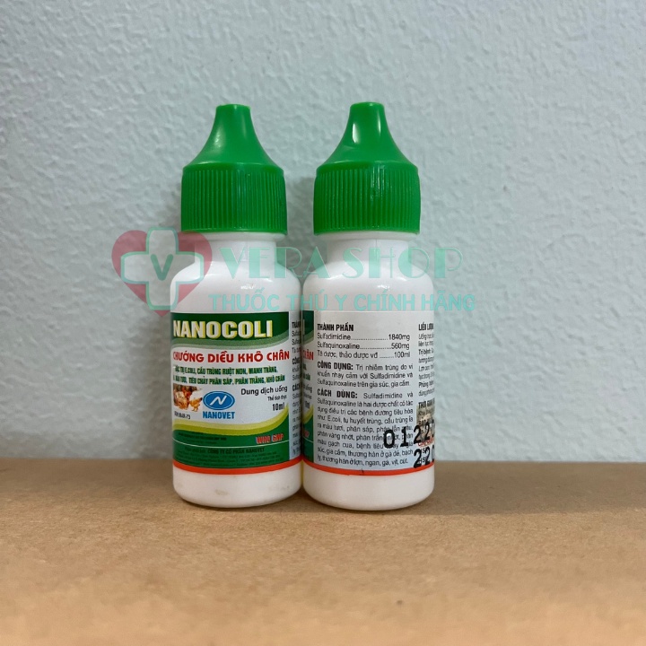 NANOCOLI 10ML - Chướng diều, khô chân, cầu trùng ruột non, tiêu chảy phân sáp phân trắng cho heo, gà vịt