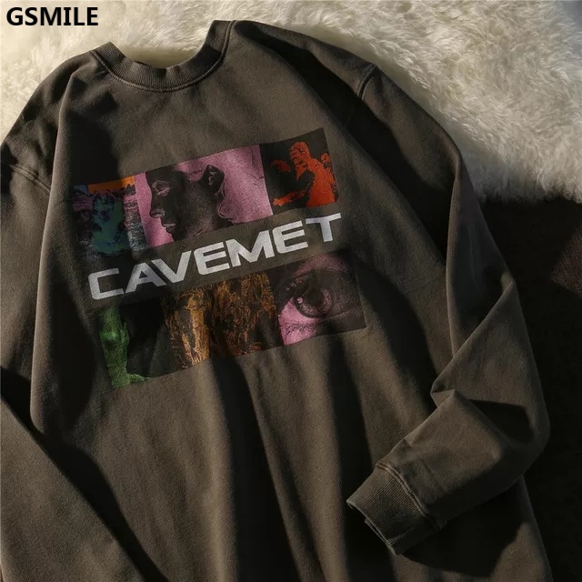 Áo Sweater In Chân Dung Màu Xám Đậm Retro Mỏng Của Mỹ