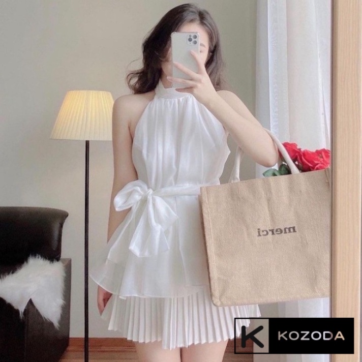 ( Hàng Đẹp ) Áo voan thắt nơ rời buộc 2 kiểu áo yếm dáng mềm mại tiểu thư Hàn Quốc mặc được hai kiểu Kozoda M62