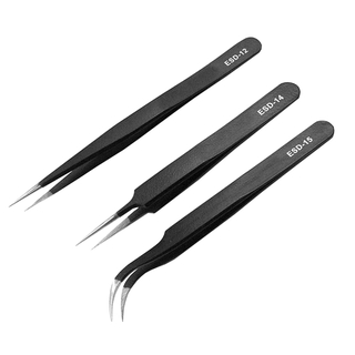 Bộ 3 nhíp gắn đầu nhọn bằng kim loại không từ tính/ không tĩnh điện bằng thép không gỉ cho linh kiện điện tử ICs SMD SMT