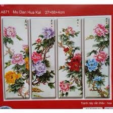 Tranh Thêu Chữ Thập TỨ QUÝ MẪU ĐƠN( A871.)27×68cm×4, chưa thêu