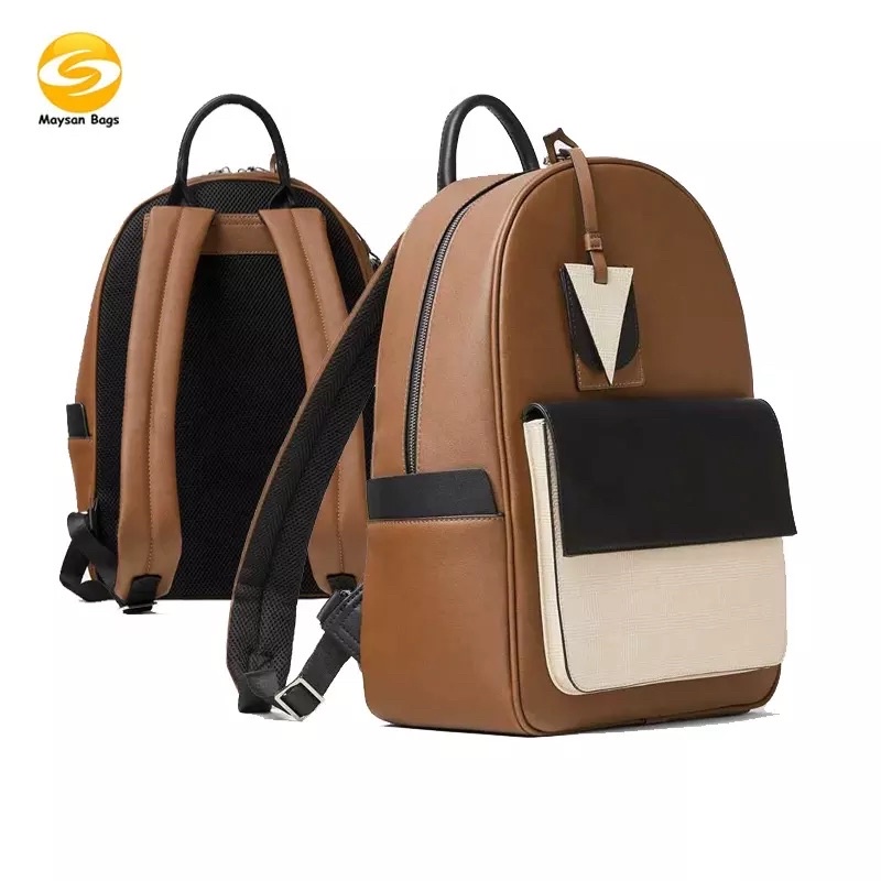 TNS - Balô nam form vuông laptop hottrend ZR Tri-Color Leather Backpack-nâu phối đẹp mắt