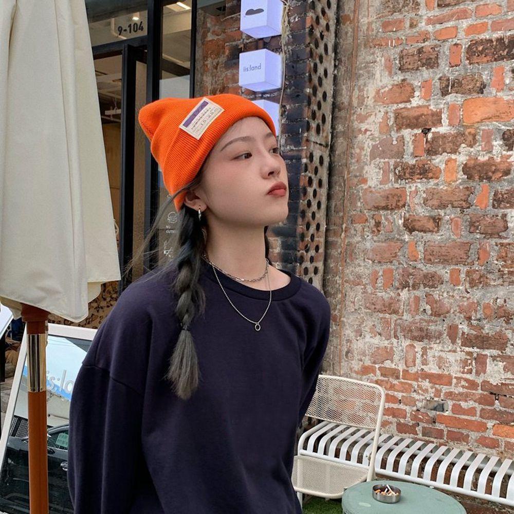 Mũ Len Beanie Họa Tiết Chữ Đơn Giản Dễ Phối Đồ Thời Trang Thu Đông Cho Nữ