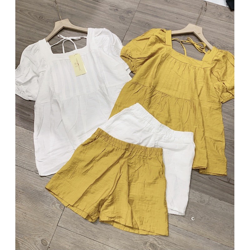 set bộ cộc cổ vuông xếp li ngực | BigBuy360 - bigbuy360.vn