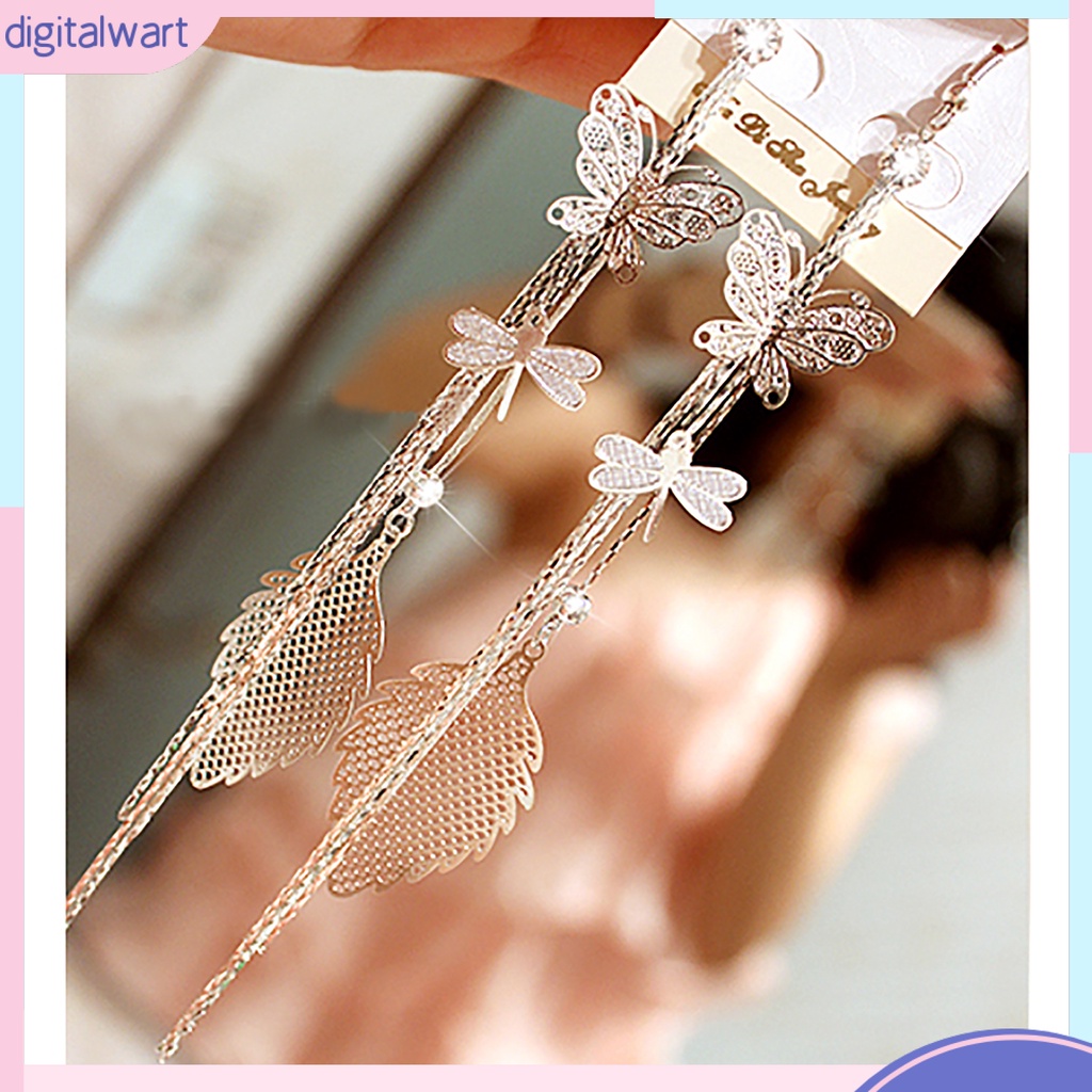 Khuyên tai hợp kim tua rua dáng dài thiết kế hình bướm/chuồn chuồn và lá cho nữ