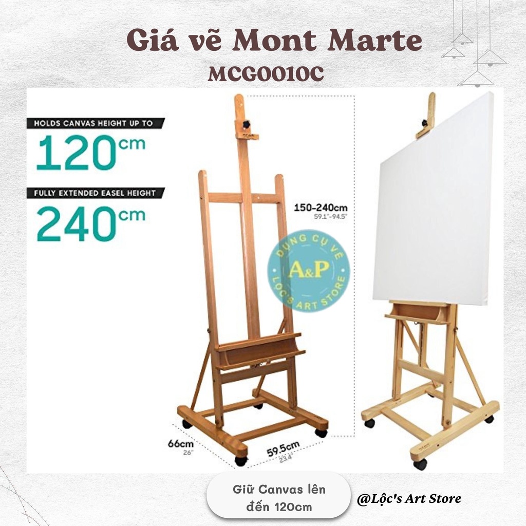 [Lộc'sArtStore] GIÁ VẼ CAO CẤP GỖ SỒI MONTMARTE MCG0010C - TÙY CHỈNH ĐỘ CAO (150-240cm)