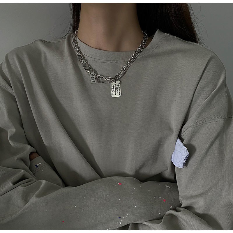 Vòng cổ thép titan hai lớp mặt chữ cá tính thời trang nữ