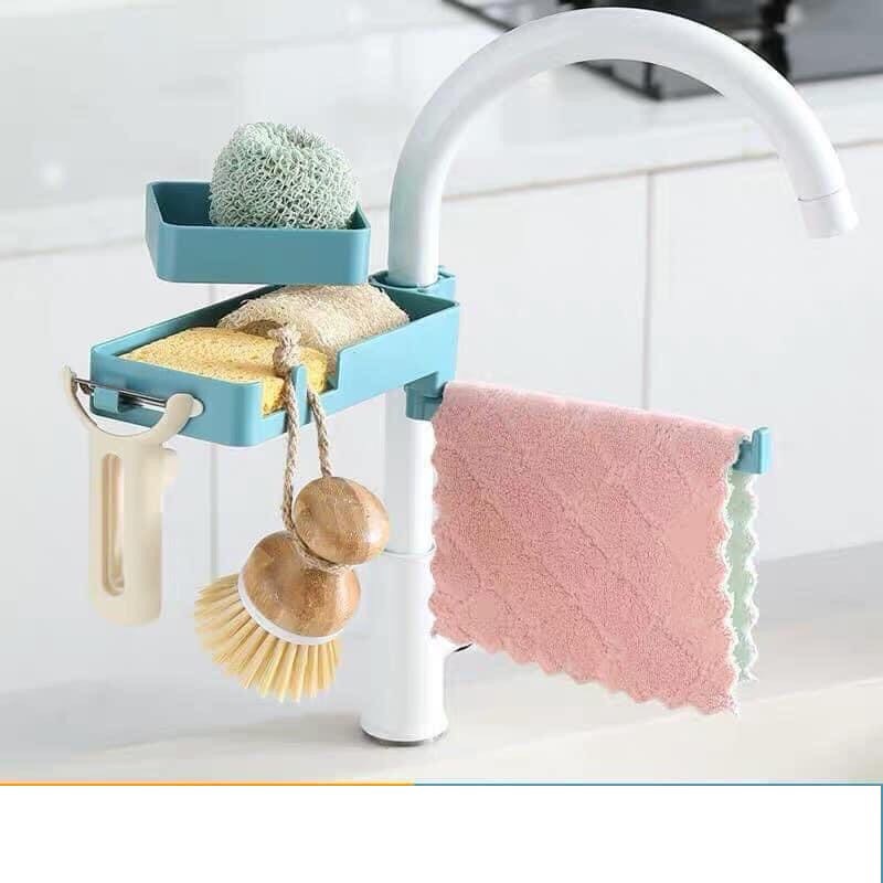 Giá kệ 2 tầng để giẻ rửa bát, khăn lau tay khô thoáng ráo nước chống vi khuẩn, cho nhà bếp gọn gàng ngăn nắp