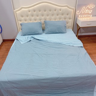 set chăn chần hè + ga gối Đũi mịn [ SIÊU PHẨM MÙA HÈ ] chất đũi mềm - mịn - mát , chăn có chần bông dày dặn - kẻ xanh