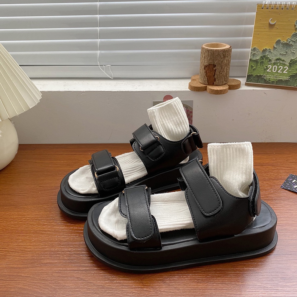 Dép Sandan Đi Học Nữ Đơn GIản Quai Da PU Đế Dày 3.5Cm