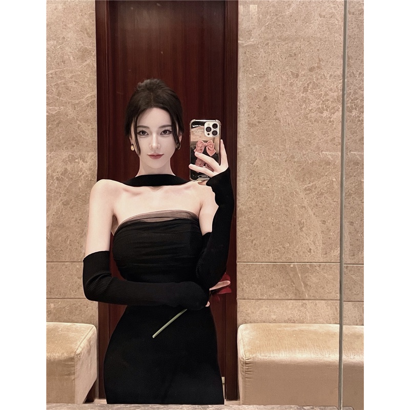 Đầm Hai Dây Màu Đen Phong Cách Hepburn Pháp Thời Trang Cao Cấp Quyến Rũ Cho Nữ