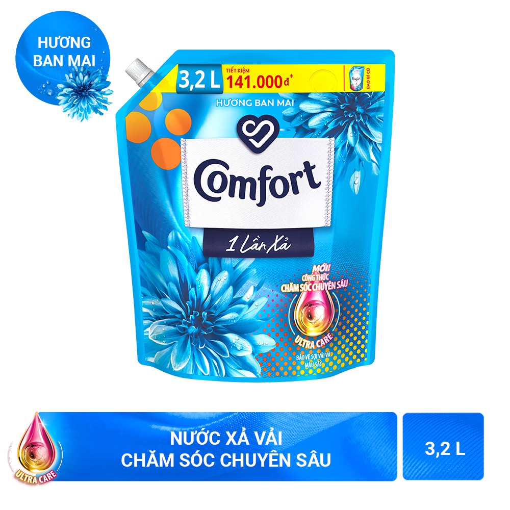 Nước xả vải Comfort Một Lần Xả Hương Ban Mai Túi 3.2L