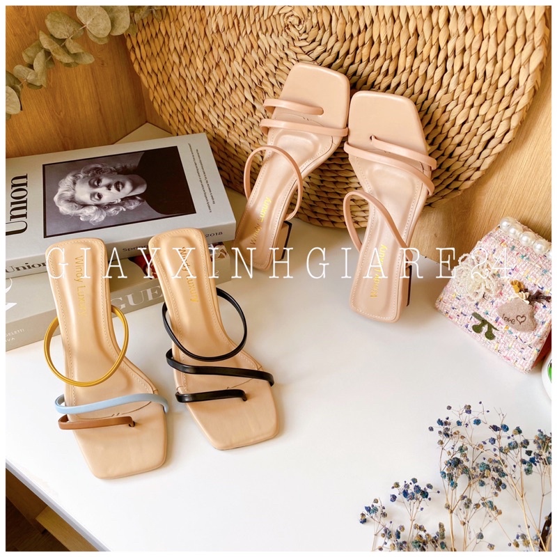 Guốc cao gót 3 dây ngang da mềm đế mặt tẩy G3D