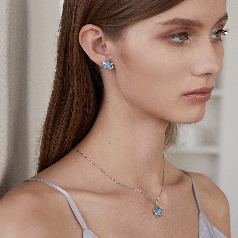 Dây chuyền/ Hoa tai BAMOER bạc 925 kiểu ngôi sao thời trang dành cho nữ