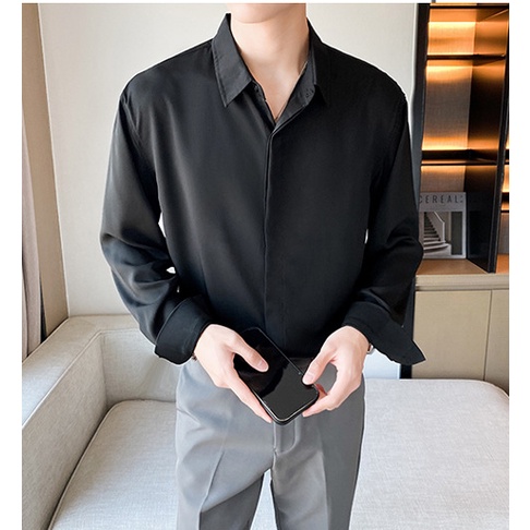 Áo Sơ Mi dài tay nam xuân hè băng lụa ẩn nút phiên bản hàn quốc cao cấp ý nghĩa áo sơ mi công sở xếp nếp giản dị