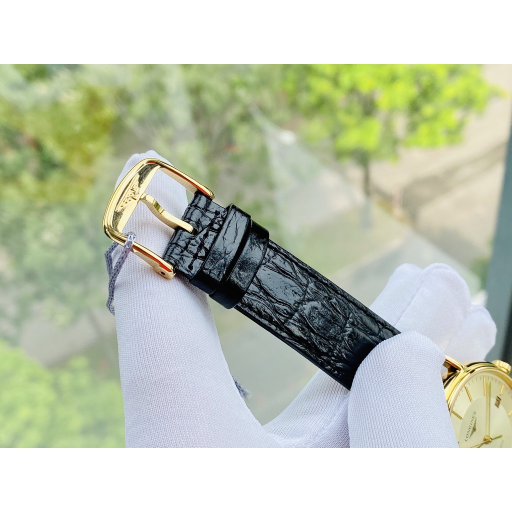 Đồng hồ nam chính hãng Longines Presence Automatic Gold Dial Black Leather L49212422 - Máy cơ Thụy Sĩ - Kính Sapphire