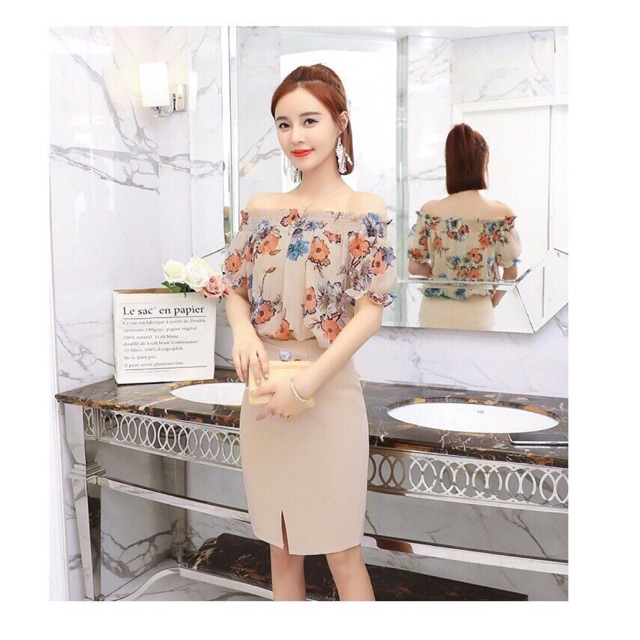 HÀNG NHẬP - SÉT ÁO VOAN HOA + CHÂN VÁY BÚT CHÌ GT