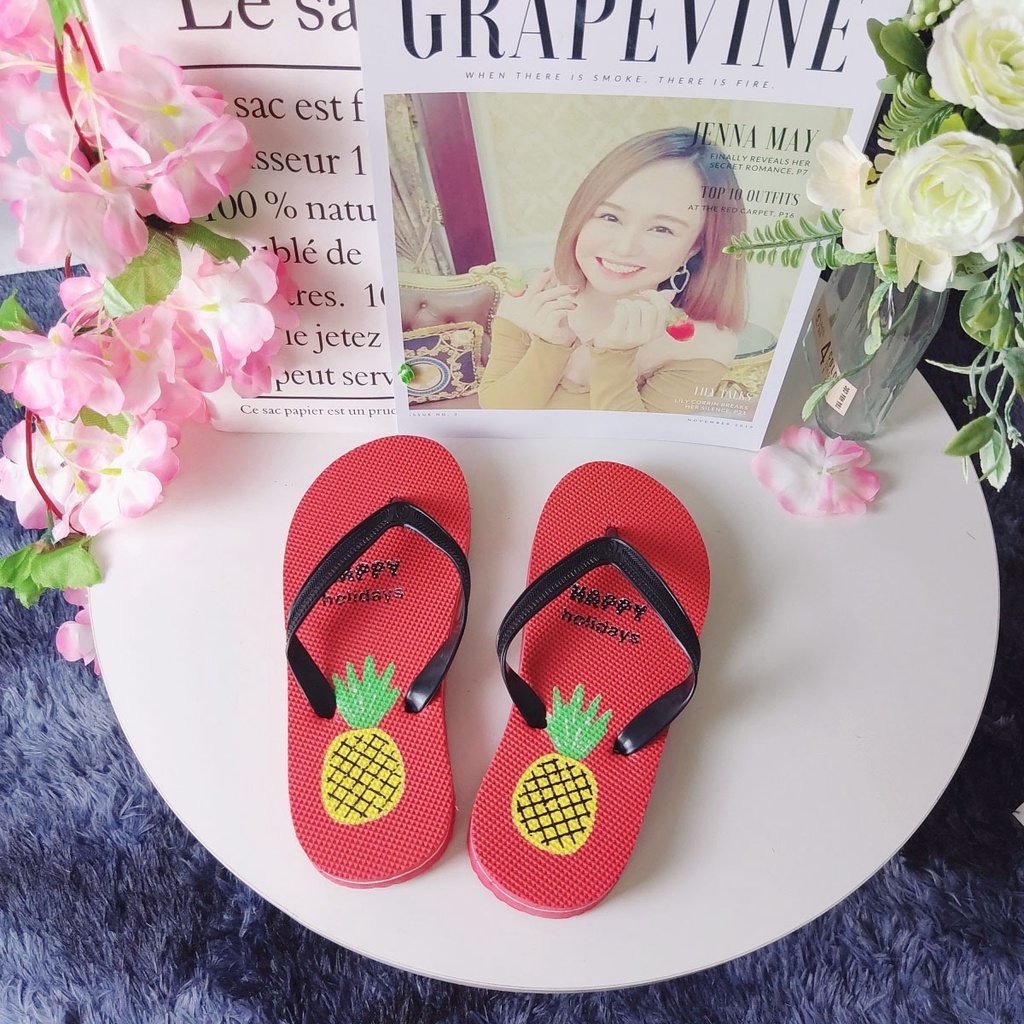 Dép xỏ ngón nữ thời trang in hình trái thơm , dép đi biển, đi trong nhà nhiều size, hàng có sẵn
