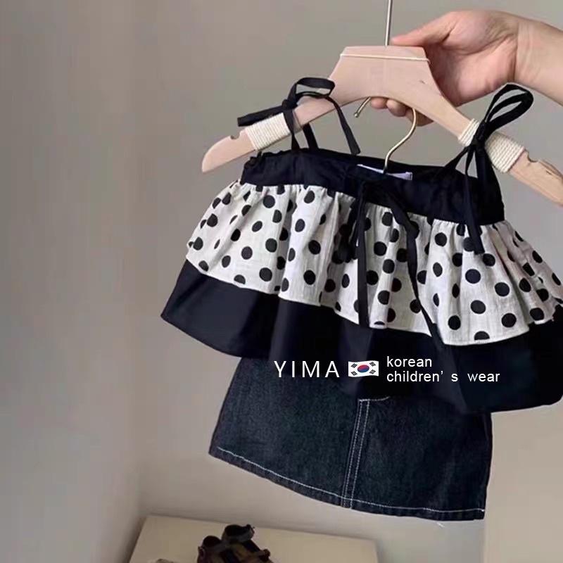 Áo 2 dây chấm bi & váy jean Korea 🇰🇷
