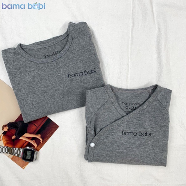 [3 kiểu dáng] Bộ quần áo trẻ em Bama Babi Basic 100% cotton cao cấp màu Ghi