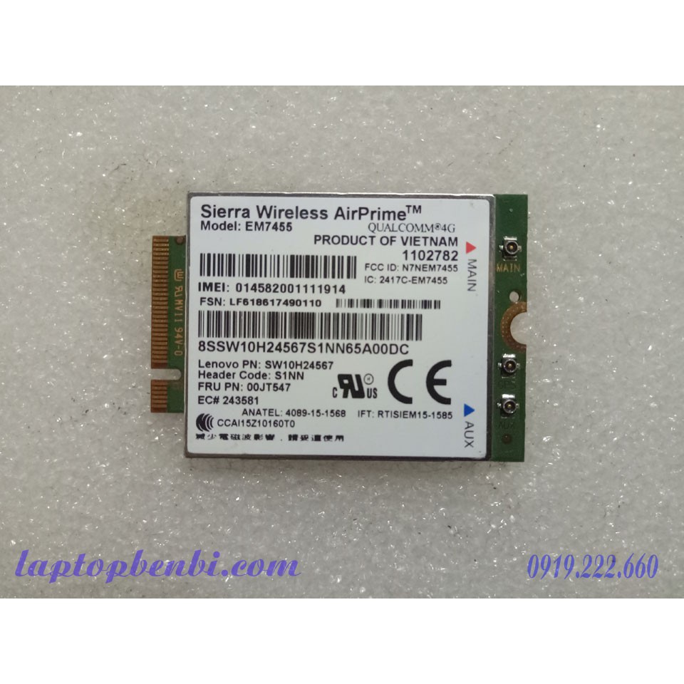 Card WWAN 4G Lenovo ThinkPad EM7455 4G LTE dùng cho L460, L560, P50, P70,T460,T460p,T570,X260