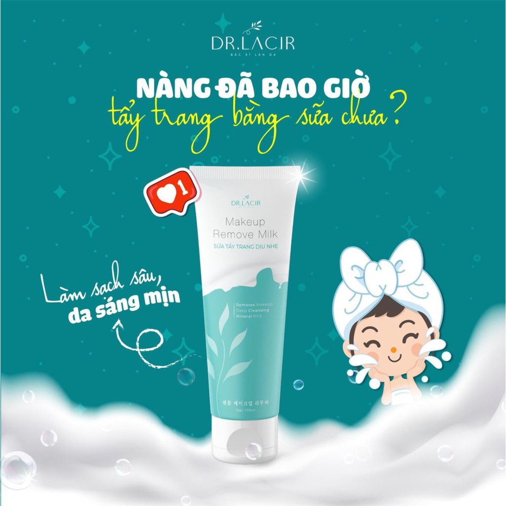 Sữa tẩy trang Dr. Lacir tẩy trang không cồn giúp thu nhỏ lỗ chân lông 120ml LM10