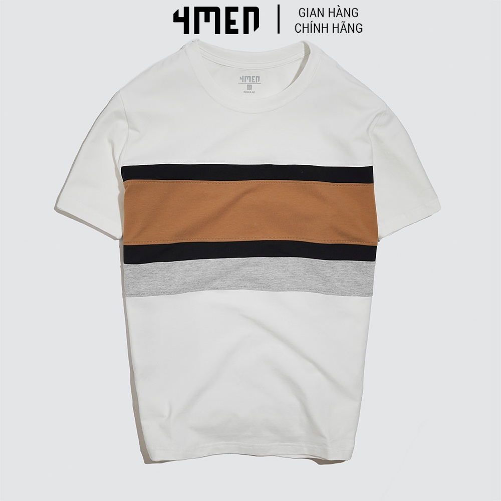 Áo thun nam ngắn tay đẹp 4MEN AT060 cổ tròn, form regular, vải cotton cao cấp co giãn, phối màu trẻ trung | BigBuy360 - bigbuy360.vn