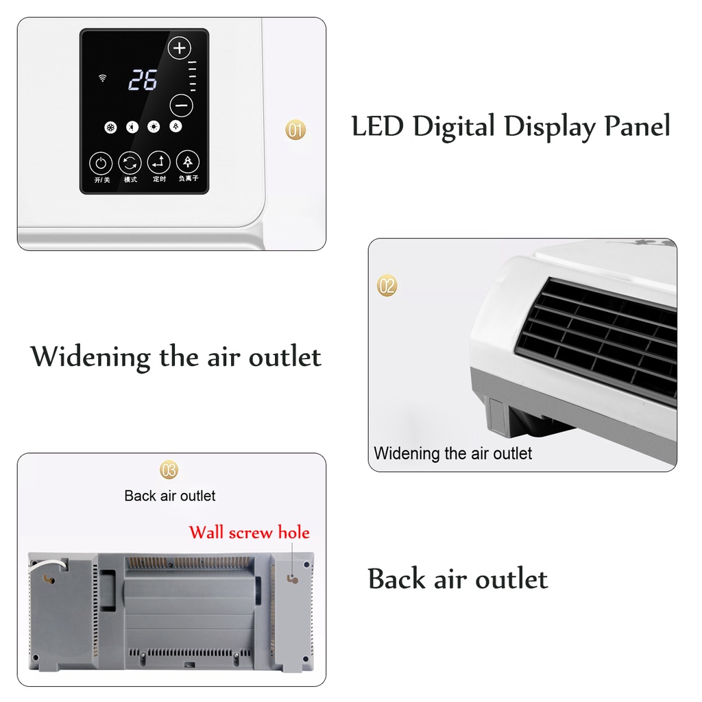 Máy sưởi tường 2in1 2000w máy điều hòa không khí quạt sưởi cho gia đình phòng mùa đông phòng tắm quần áo điều khiển từ xa khô điều hòa không khí