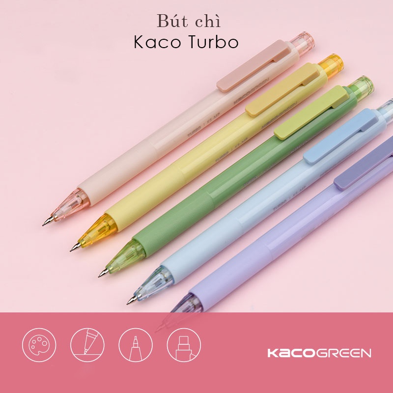 Bút chì bấm cơ học Kaco Turbo chống gãy chất lượng cao nhiều màu sắc có kèm hộp ngòi HB 0,5mm.